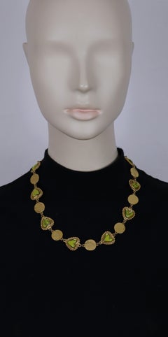 YVES SAINT LAURENT YSL Vintage Green Heart Cabochon Necklace