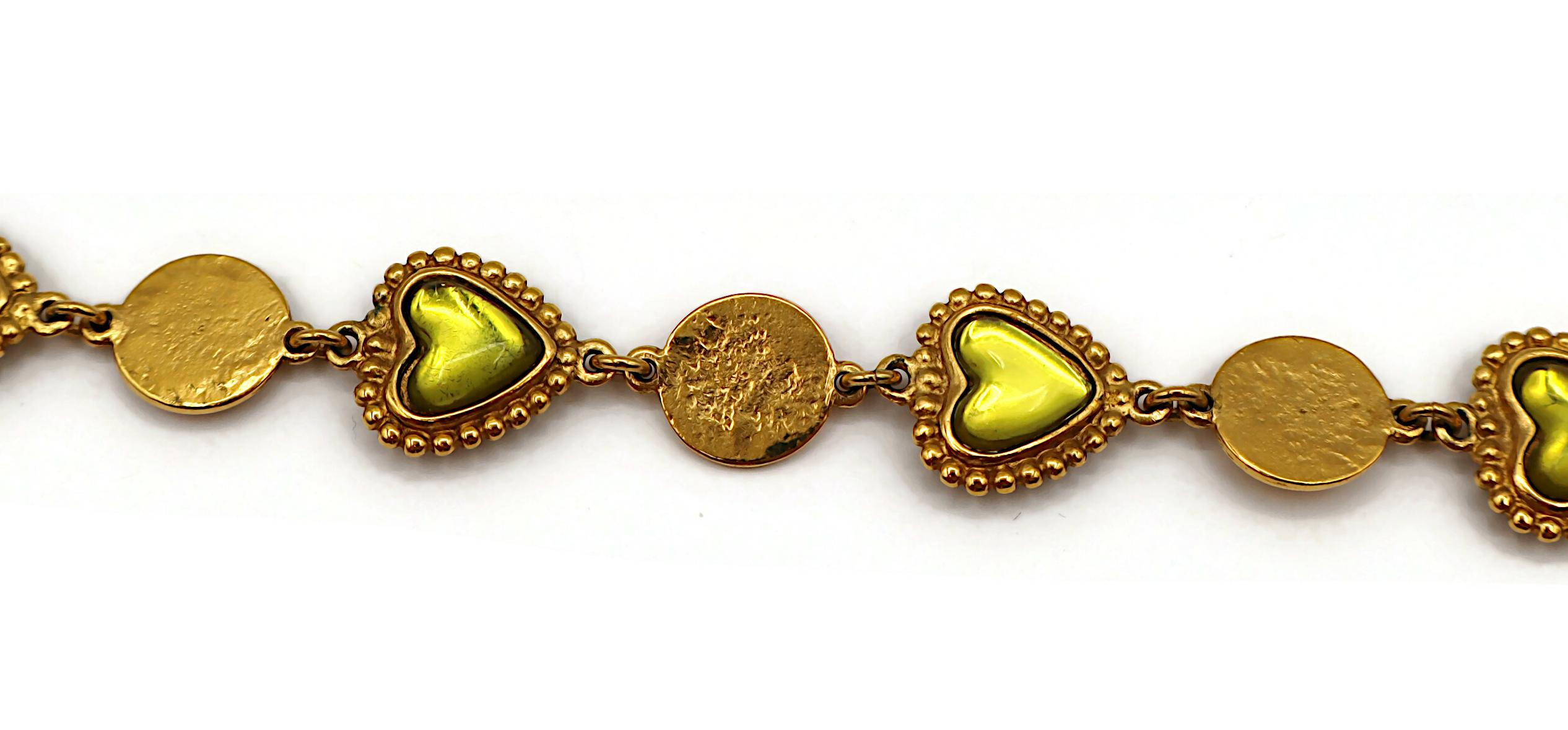 YVES SAINT LAURENT YSL Vintage Green Heart Cabochon Necklace en vente 1
