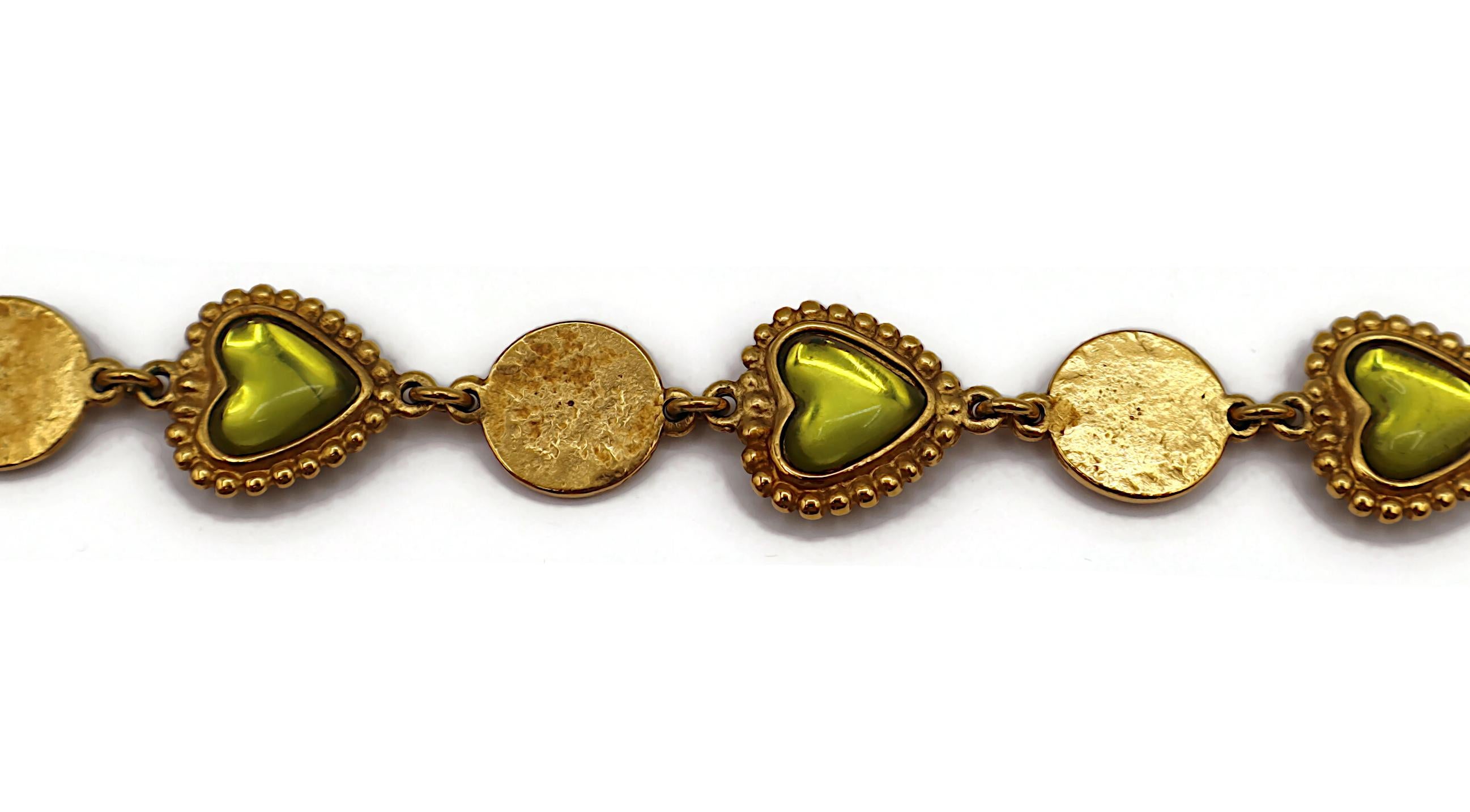 YVES SAINT LAURENT YSL Vintage Green Heart Cabochon Necklace en vente 3