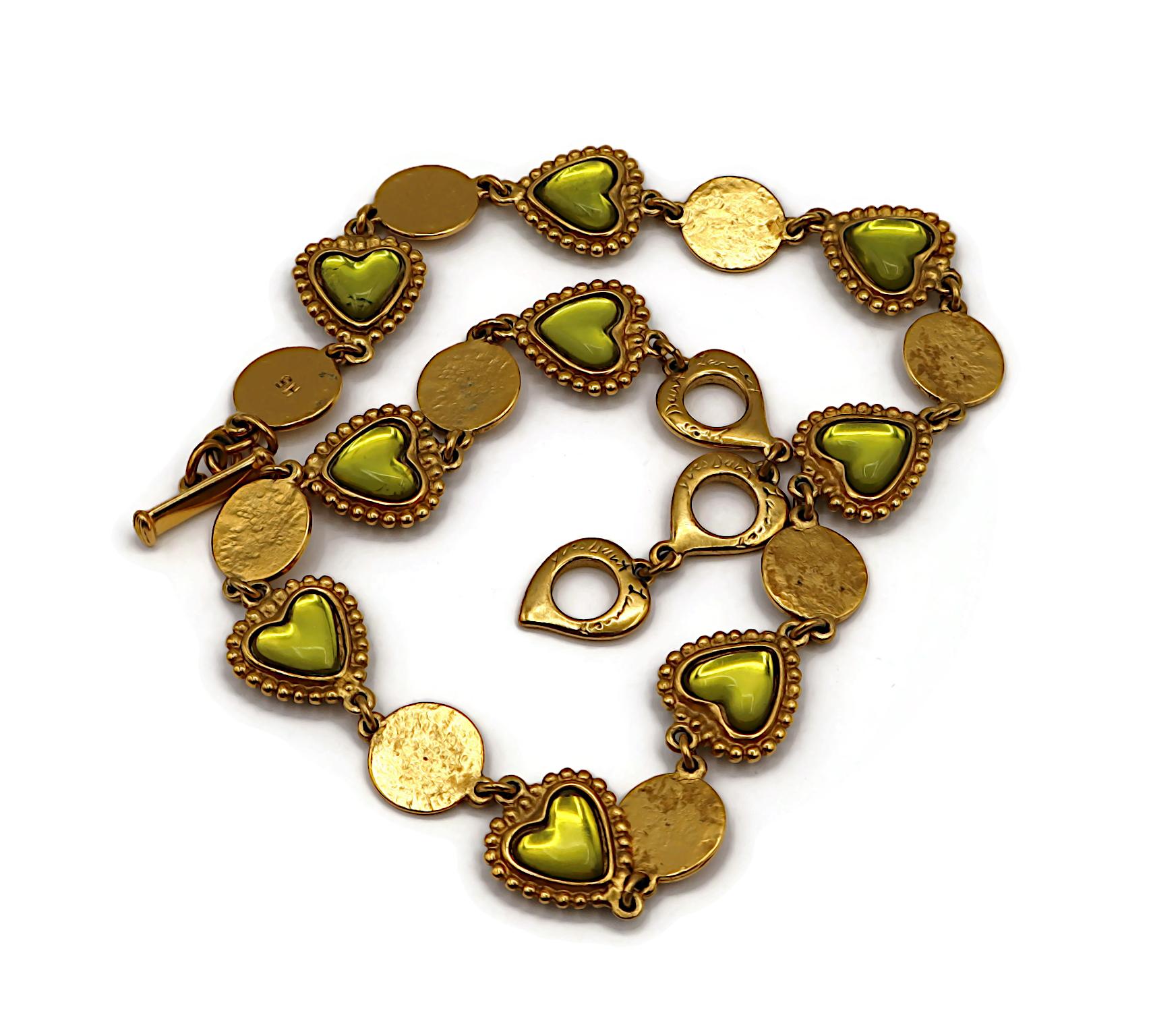 YVES SAINT LAURENT YSL Vintage Green Heart Cabochon Necklace en vente 6