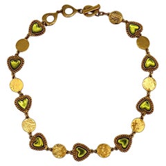 YVES SAINT LAURENT YSL Vintage Green Heart Cabochon Necklace