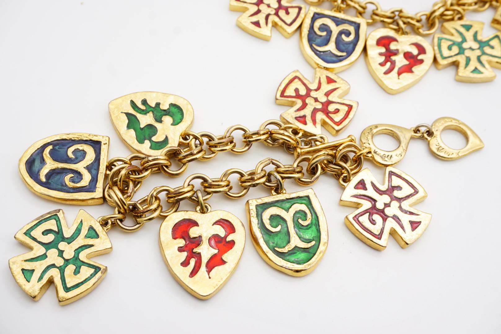 Yves Saint Laurent YSL Vintage Green Red Navy Maltese Cross Heart Shield 3 Set For Sale 8