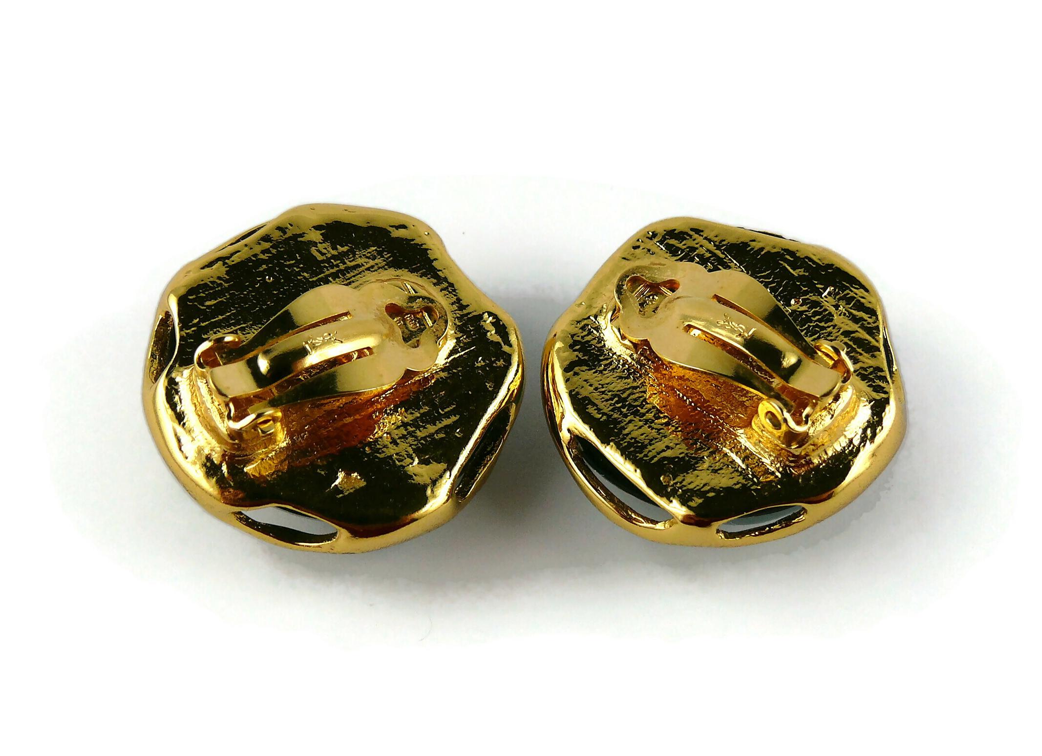 Yves Saint Laurent YSL Vintage Green Resin Cabochon Clip-On Earrings For Sale 2