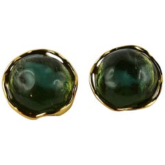 Yves Saint Laurent YSL Orecchini a Clip in Resina Verde Vintage con Cabochon
