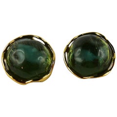 Yves Saint Laurent YSL Vintage Green Resin Cabochon Clip-On Earrings