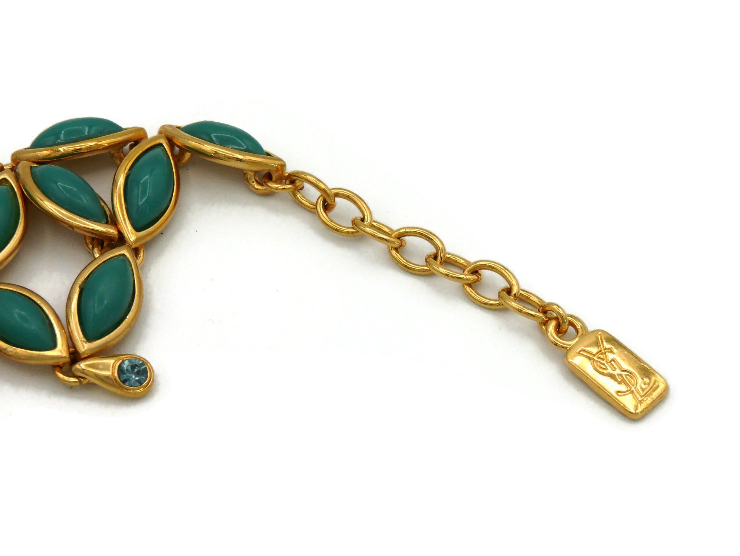 YVES SAINT LAURENT YSL Vintage Green Resin Cabochons Collar Necklace For Sale 5