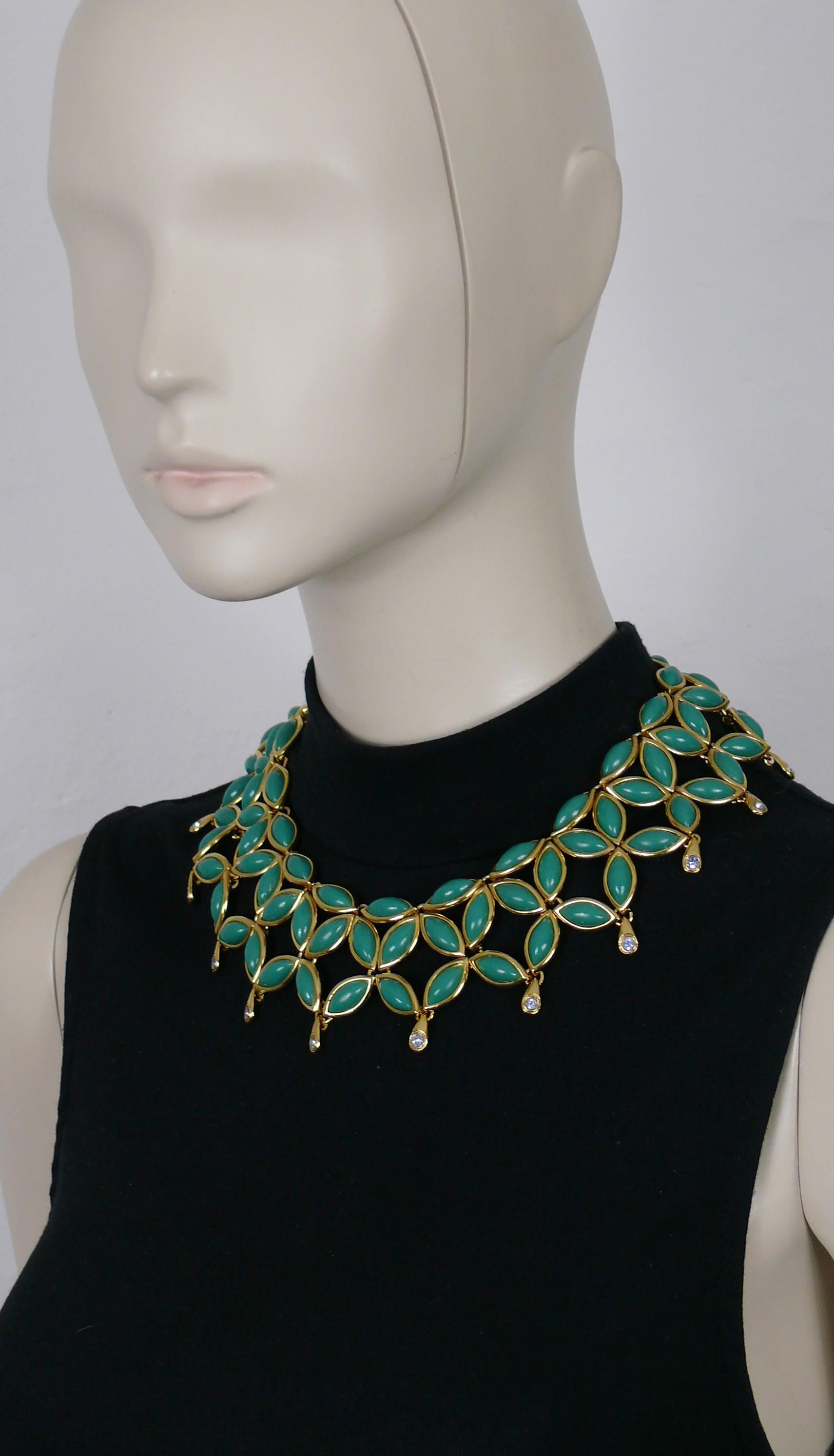 YVES SAINT LAURENT YSL Vintage Green Resin Cabochons Collar Necklace For Sale 6