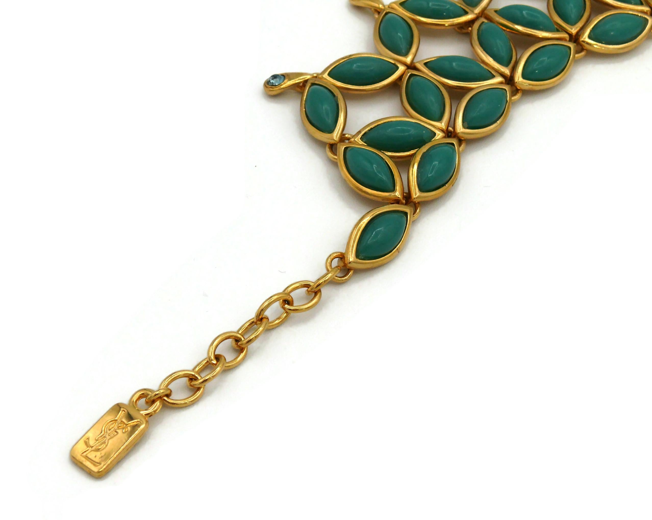 YVES SAINT LAURENT YSL Vintage Green Resin Cabochons Collar Necklace For Sale 7