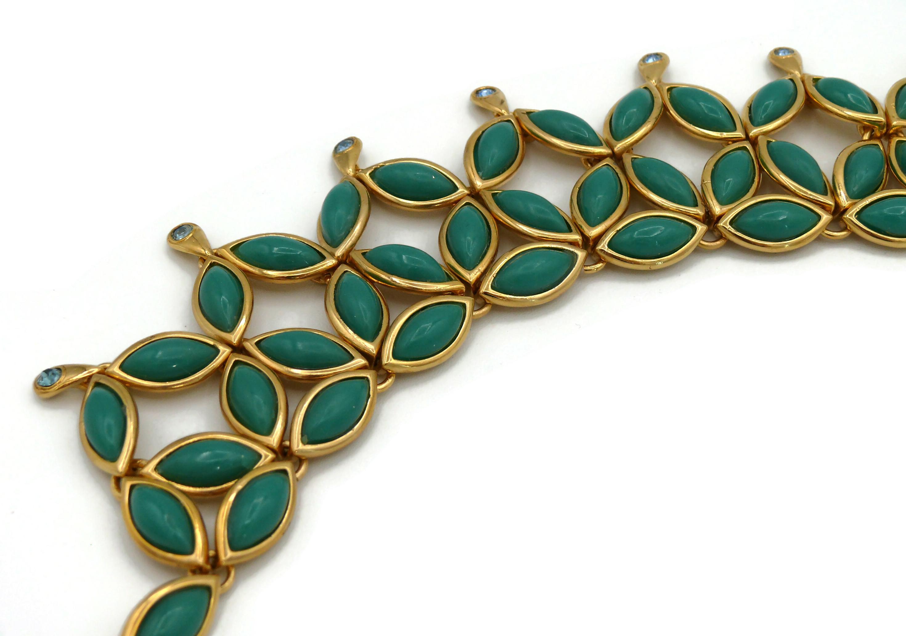 YVES SAINT LAURENT YSL Vintage Green Resin Cabochons Collar Necklace For Sale 8