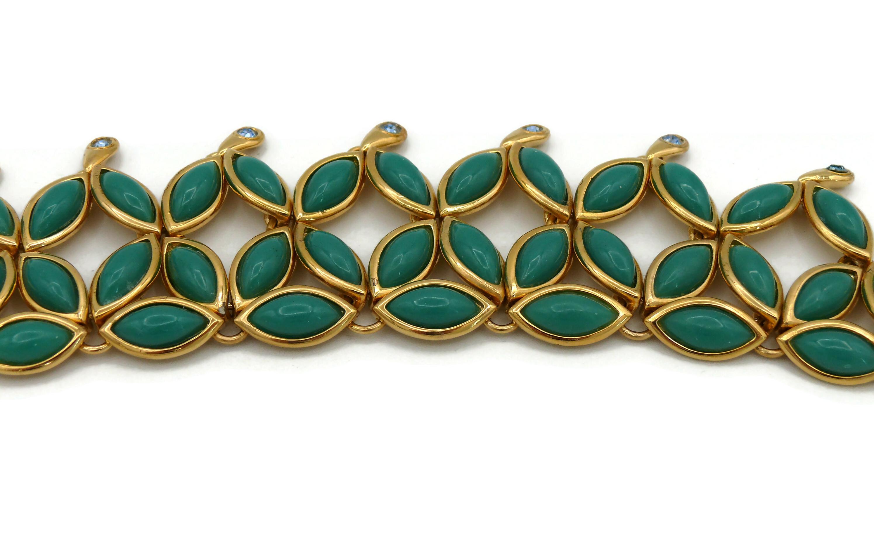 YVES SAINT LAURENT YSL Vintage Green Resin Cabochons Collar Necklace For Sale 11
