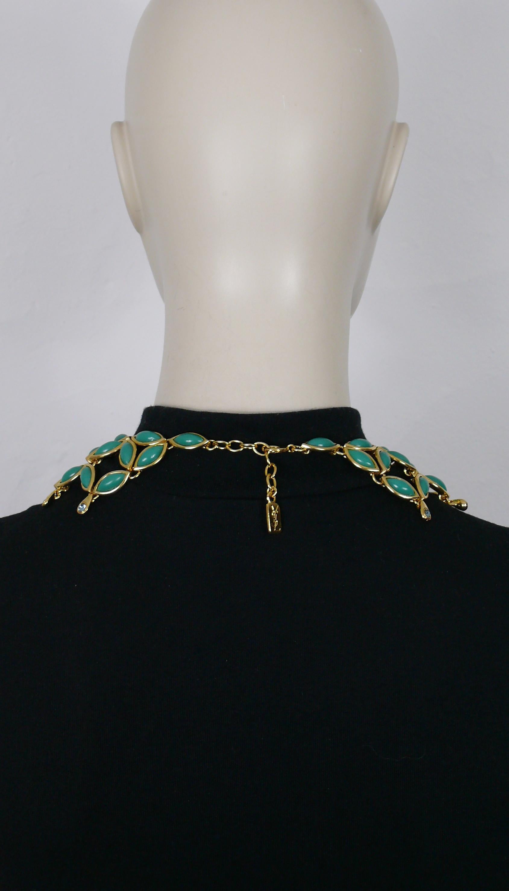 YVES SAINT LAURENT YSL Vintage Green Resin Cabochons Collar Necklace For Sale 13