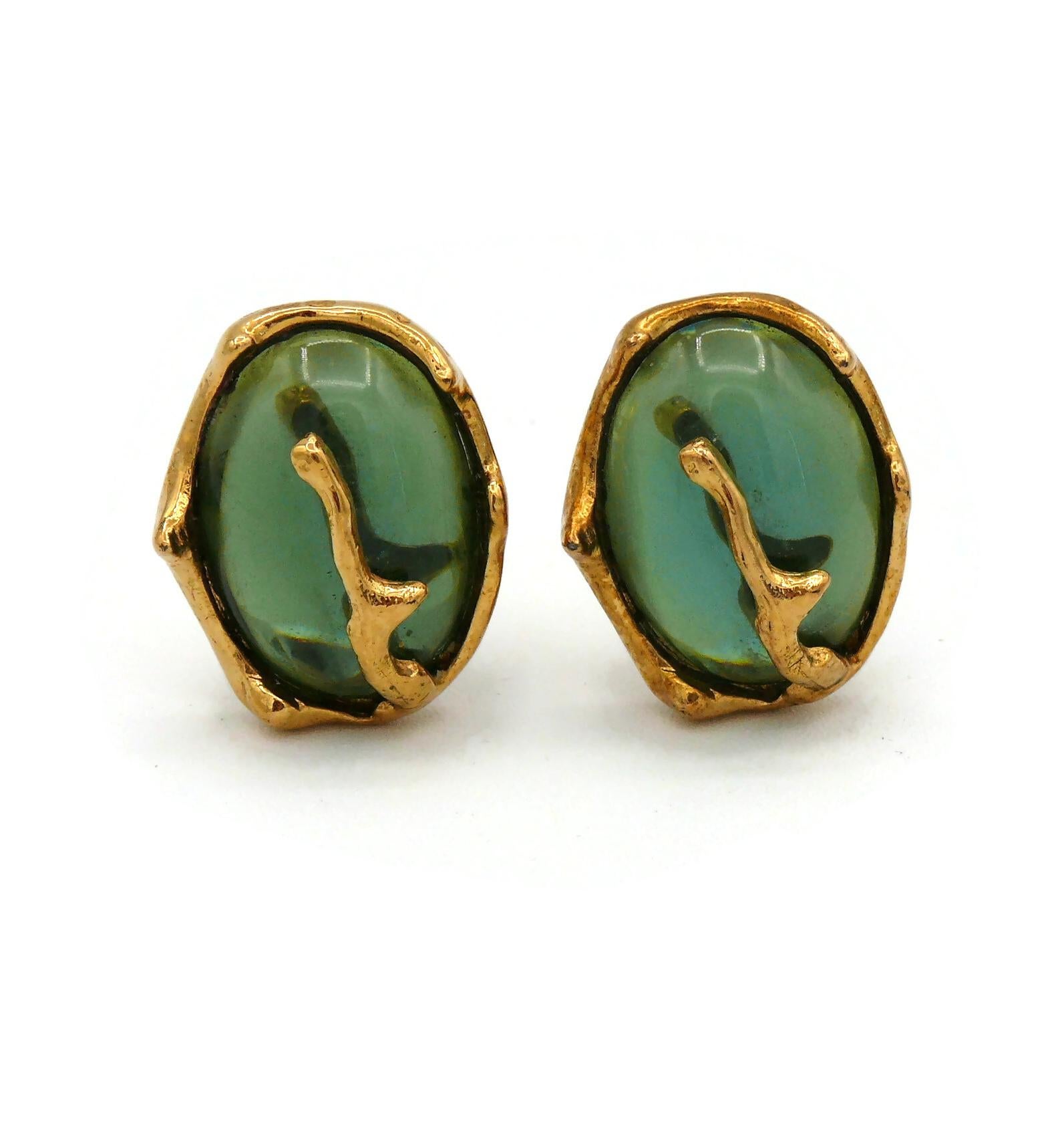 Women's YVES SAINT LAURENT YSL Vintage Green Resin Clip-On Earrings For Sale