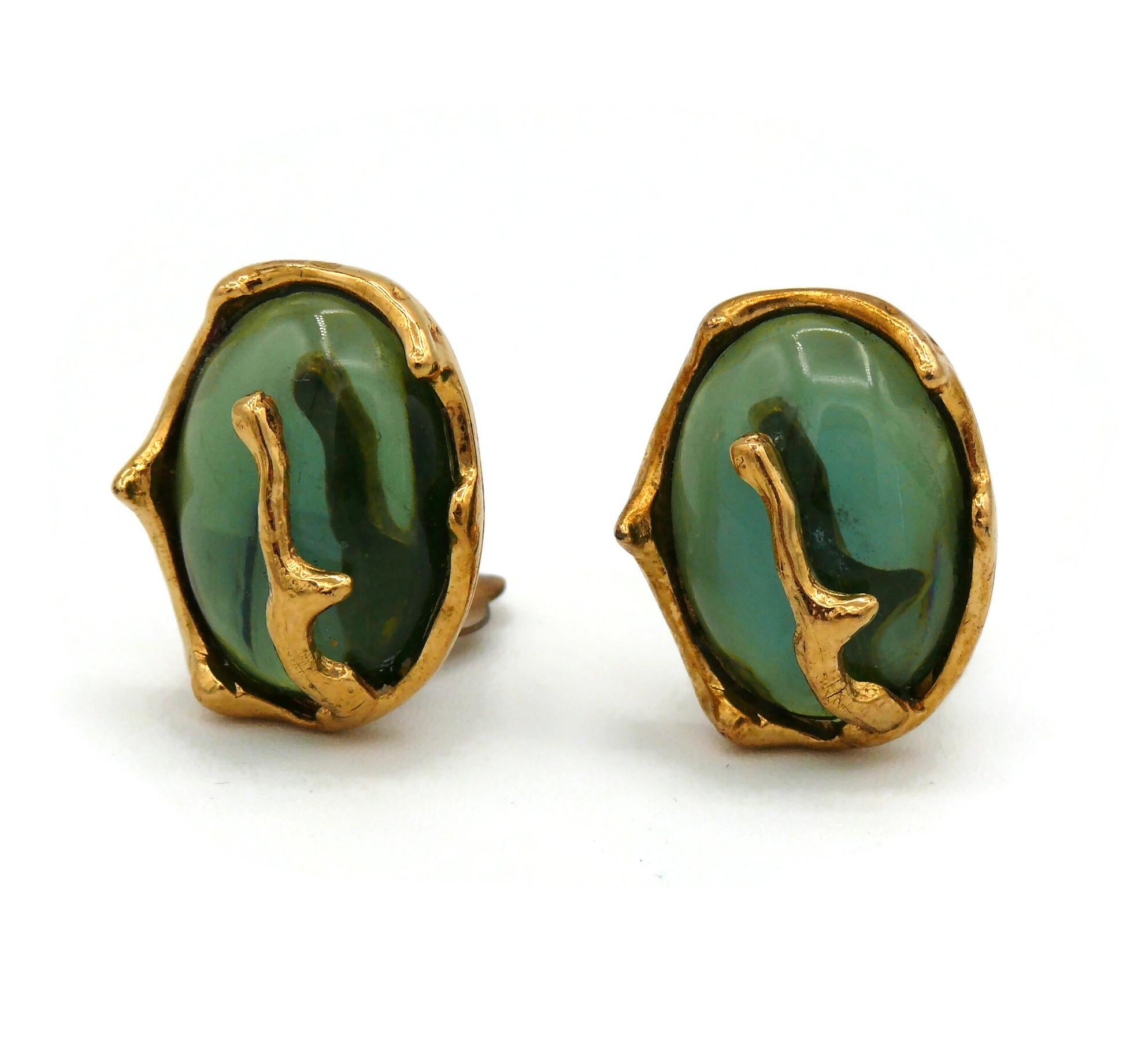 YVES SAINT LAURENT YSL Vintage Green Resin Clip-On Earrings For Sale 1