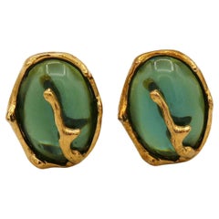 YVES SAINT LAURENT YSL Vintage Green Resin Clip-On Earrings