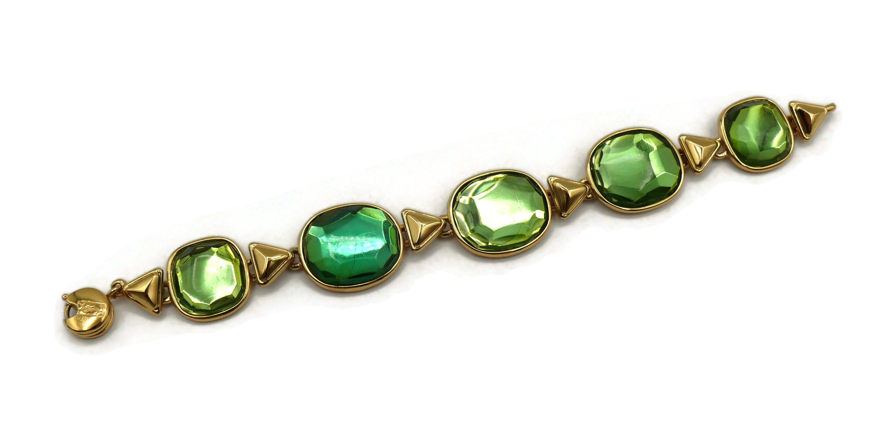 YVES SAINT LAURENT YSL Vintage Green Resin Link Bracelet In Good Condition For Sale In Nice, FR