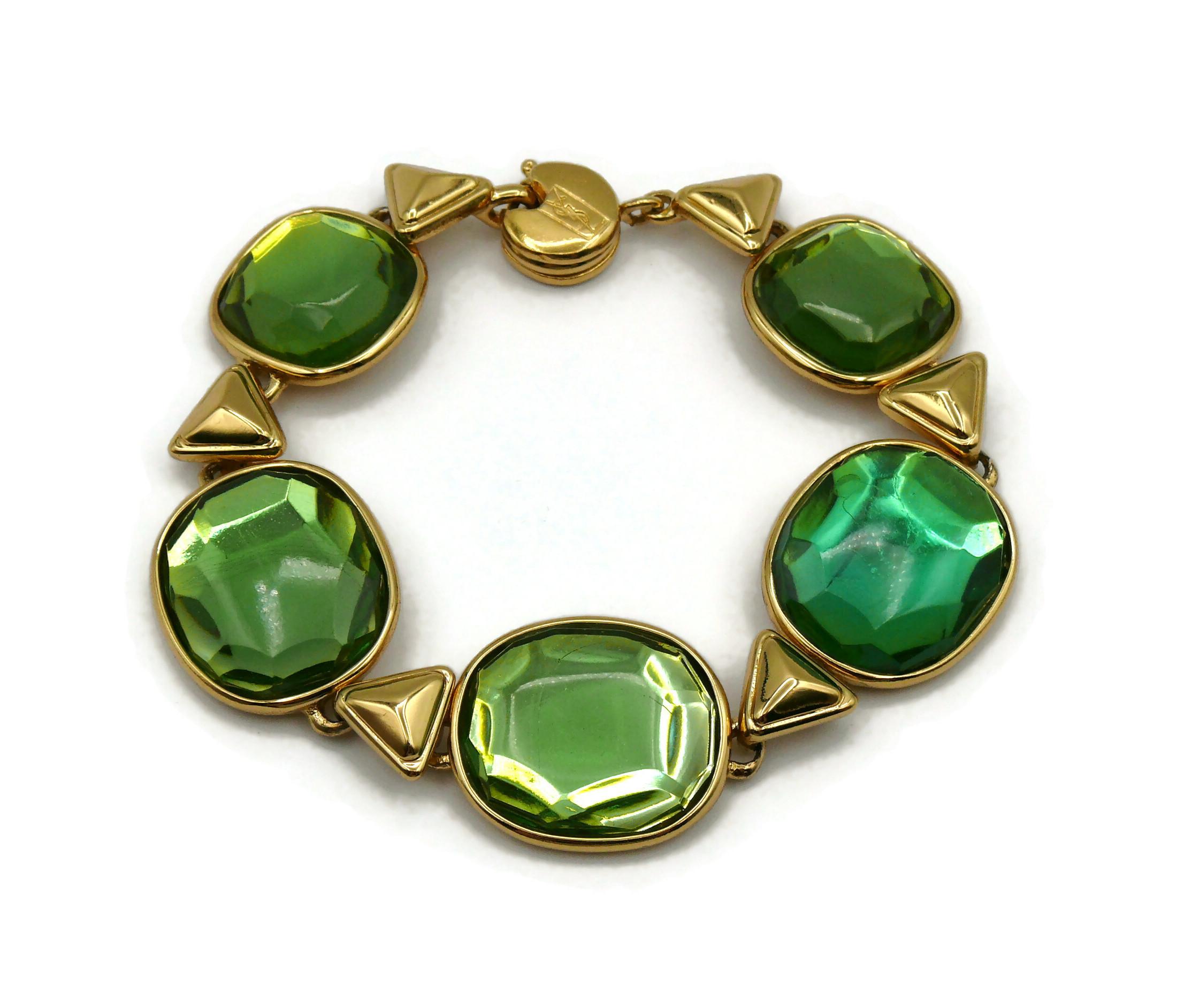 Women's YVES SAINT LAURENT YSL Vintage Green Resin Link Bracelet For Sale