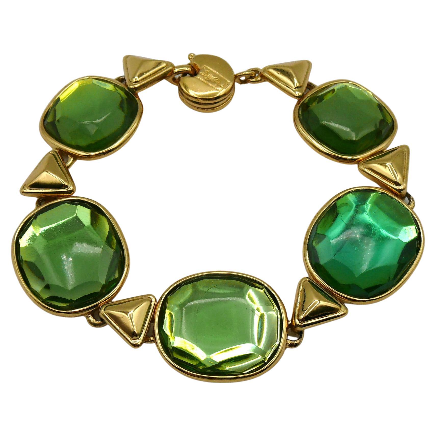 YVES SAINT LAURENT YSL Vintage Green Resin Link Bracelet For Sale