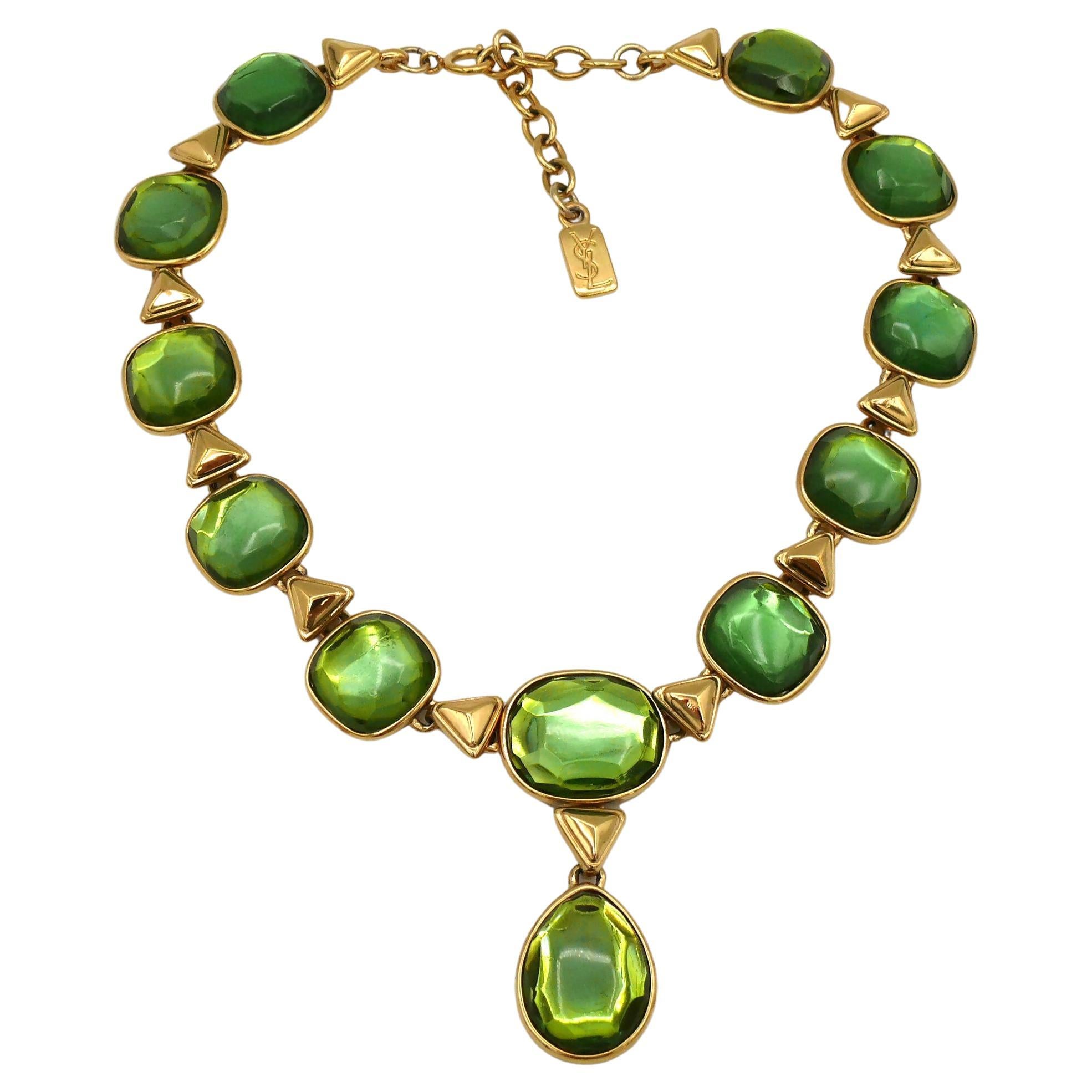 YVES SAINT LAURENT YSL Vintage Green Resin Necklace For Sale