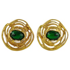 Yves Saint Laurent YSL vintage Green Resin Swirl Clip-On Earrings