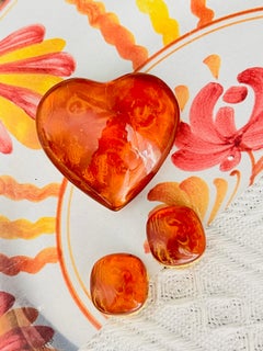 Yves Saint Laurent YSL Vintage Gripoix Amber Gold Heart Love Square 2 Set