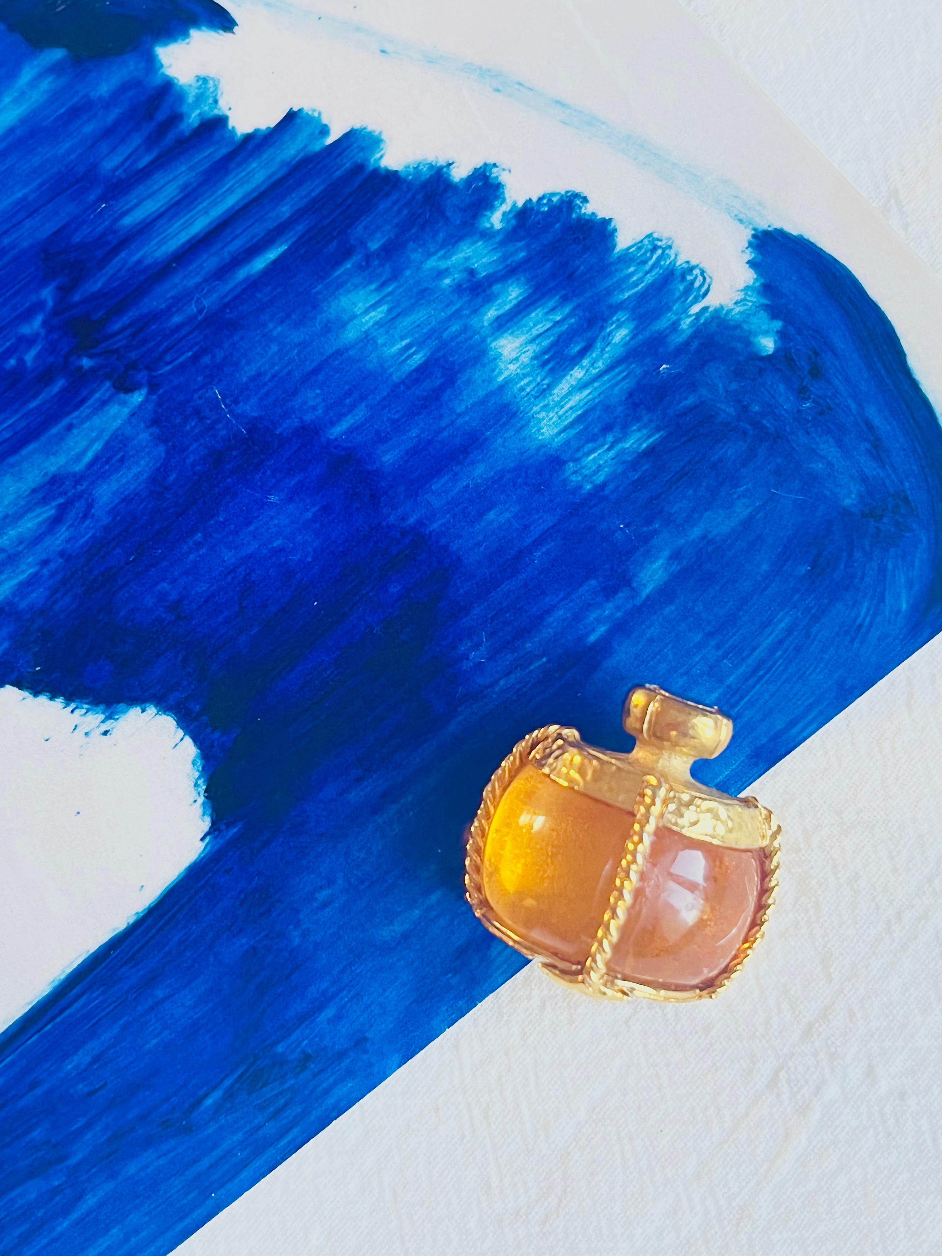 Yves Saint Laurent YSL Vintage Gripoix Amber Perfume Bottle Gold Brooch Pendant In Excellent Condition In Wokingham, England