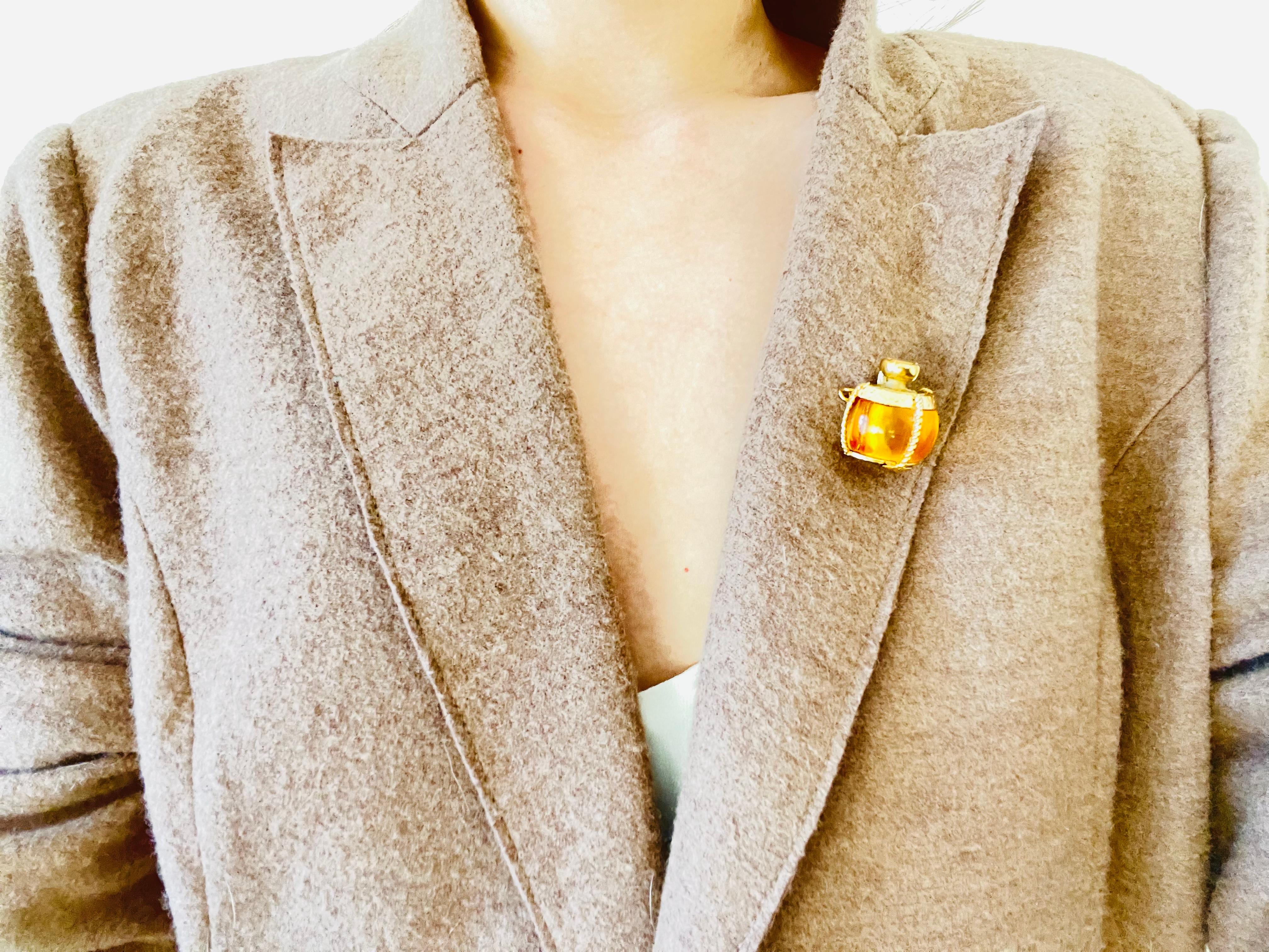 Yves Saint Laurent YSL Vintage Gripoix Amber Perfume Bottle Gold Brooch Pendant 1