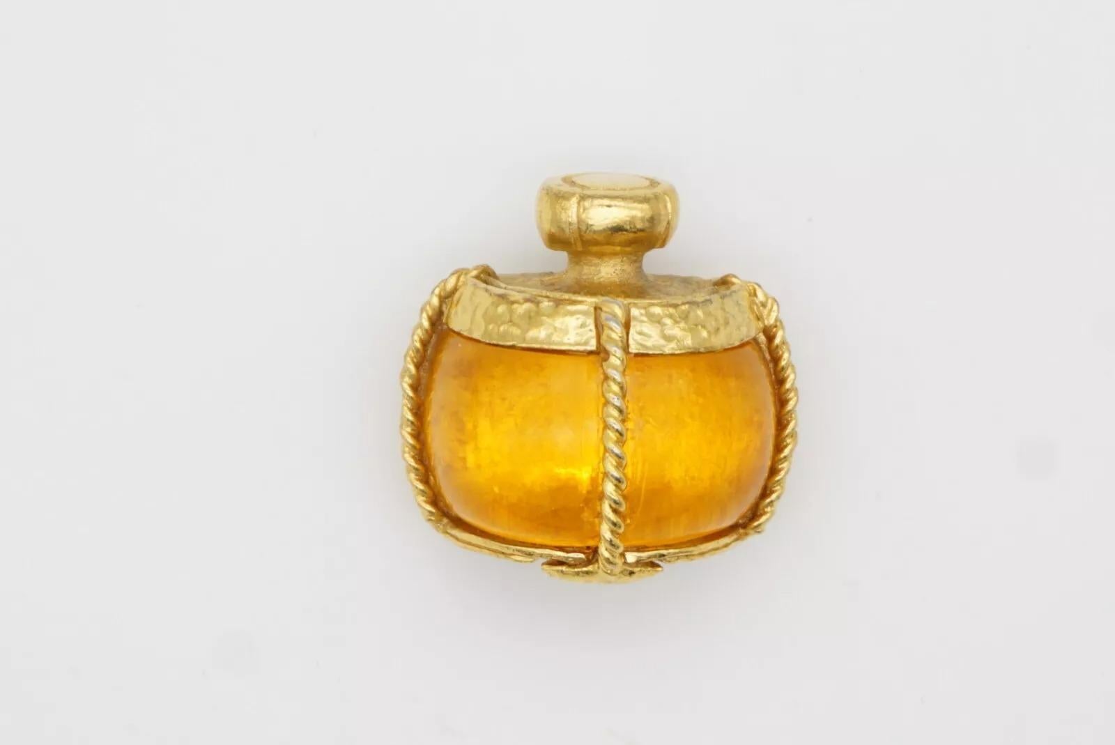 Yves Saint Laurent YSL Vintage Gripoix Amber Perfume Bottle Gold Brooch Pendant For Sale 2