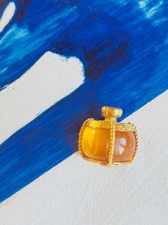 Yves Saint Laurent YSL Vintage Gripoix Amber Perfume Bottle Gold Brooch Pendant