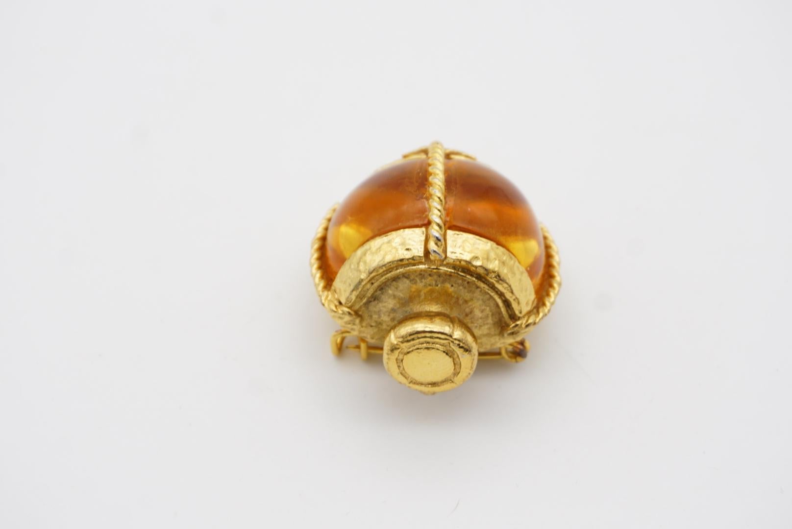 Art Nouveau Yves Saint Laurent YSL Vintage Gripoix Amber Perfume Bottle Gold Brooch Pendant For Sale
