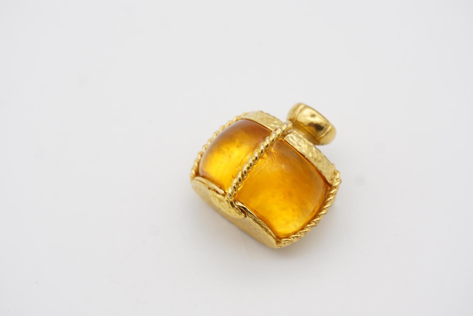 Women's or Men's Yves Saint Laurent YSL Vintage Gripoix Amber Perfume Bottle Gold Brooch Pendant For Sale