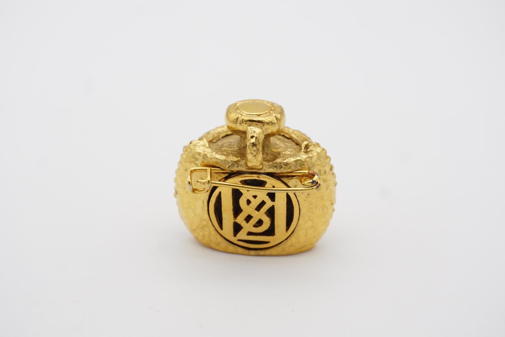 Yves Saint Laurent YSL Vintage Gripoix Amber Perfume Bottle Gold Brooch Pendant For Sale 1