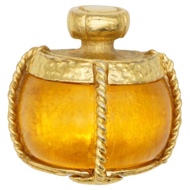 Yves Saint Laurent YSL Vintage Gripoix Amber Perfume Bottle Gold Brooch Pendant For Sale