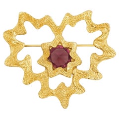 Yves Saint Laurent YSL Vintage Gripoix Amethyst Heart Star Burst Layer Brooch