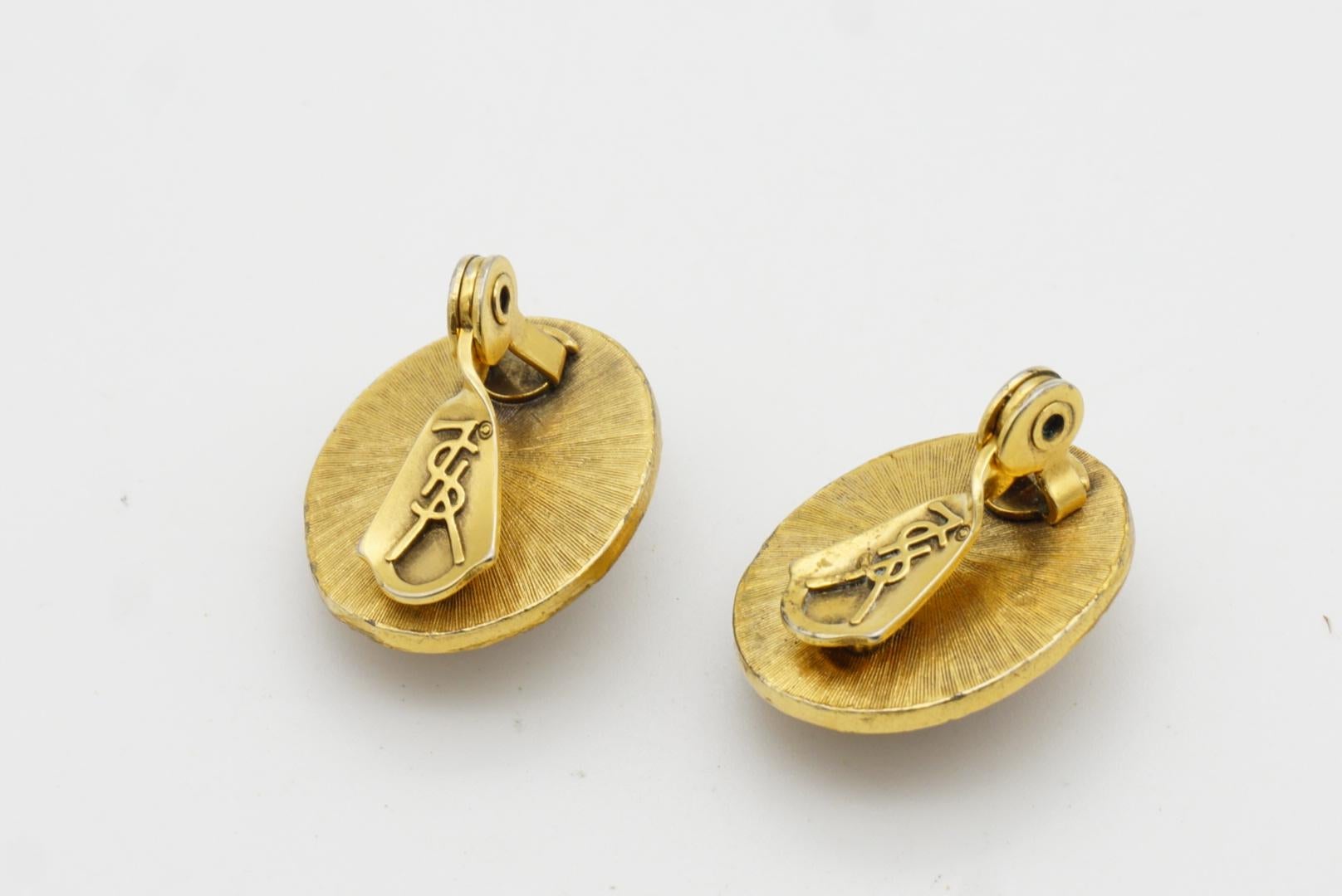Yves Saint Laurent YSL Vintage Gripoix Amethyst Oval Cabochon Rope Gold Earrings For Sale 6