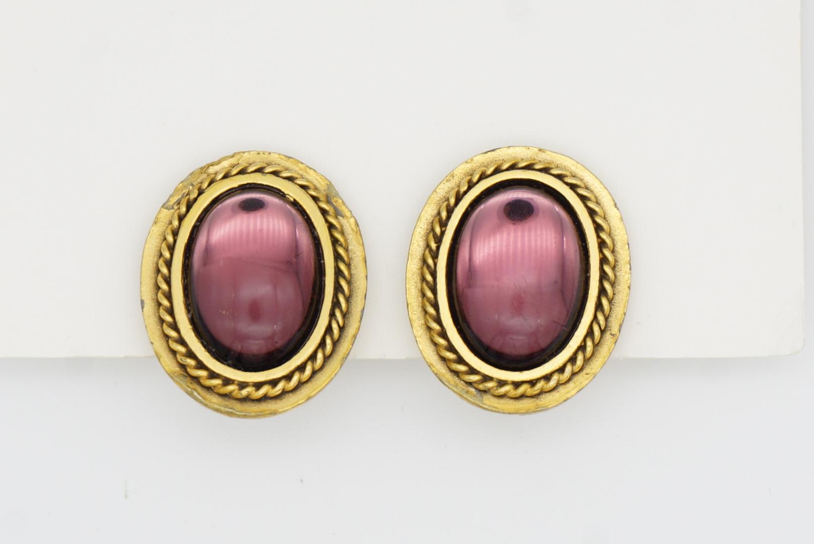 Yves Saint Laurent YSL Vintage Gripoix Amethyst Oval Cabochon Rope Gold Earrings For Sale 7