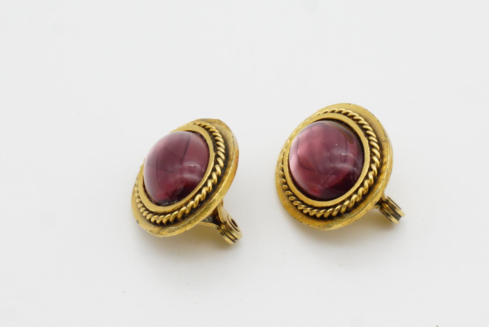 Yves Saint Laurent YSL Vintage Gripoix Amethyst Oval Cabochon Rope Gold Earrings For Sale 4