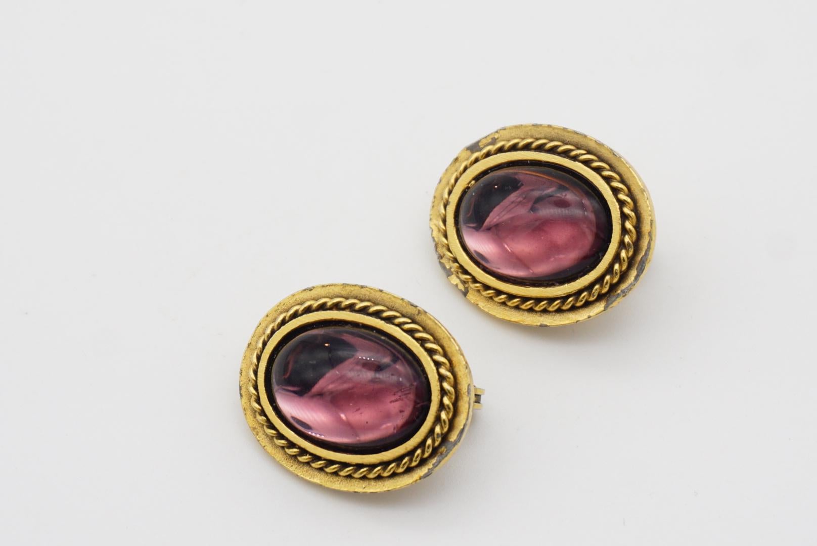 Yves Saint Laurent YSL Vintage Gripoix Amethyst Purple Oval Glass Rope Earrings 4