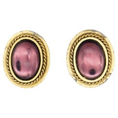 Yves Saint Laurent YSL Vintage Gripoix Amethyst Purple Oval Glass Rope Earrings