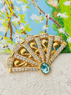 Yves Saint Laurent YSL Vintage Gripoix Aqua Crystals Fan Palace Openwork Brooch