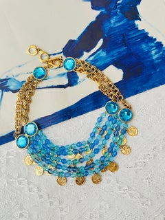 Yves Saint Laurent YSL Vintage Gripoix Blue Cabochon Beads Coins Bib Necklace