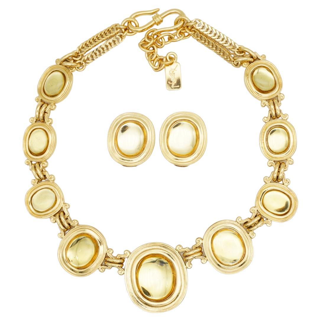 Yves Saint Laurent YSL Vintage Gripoix Citrine Clear Topaz Oval Cabochon 2 Set For Sale