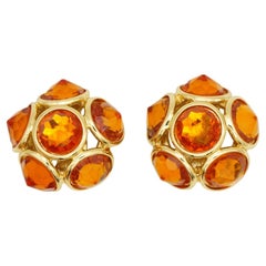 Yves Saint Laurent YSL Vintage Gripoix Citrine Flower Domed Gold Chunky Earrings