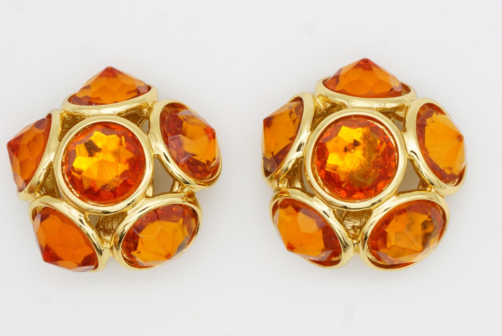 Yves Saint Laurent YSL Vintage Gripoix Citrine Six Crystal Flower Dome Earrings For Sale 5