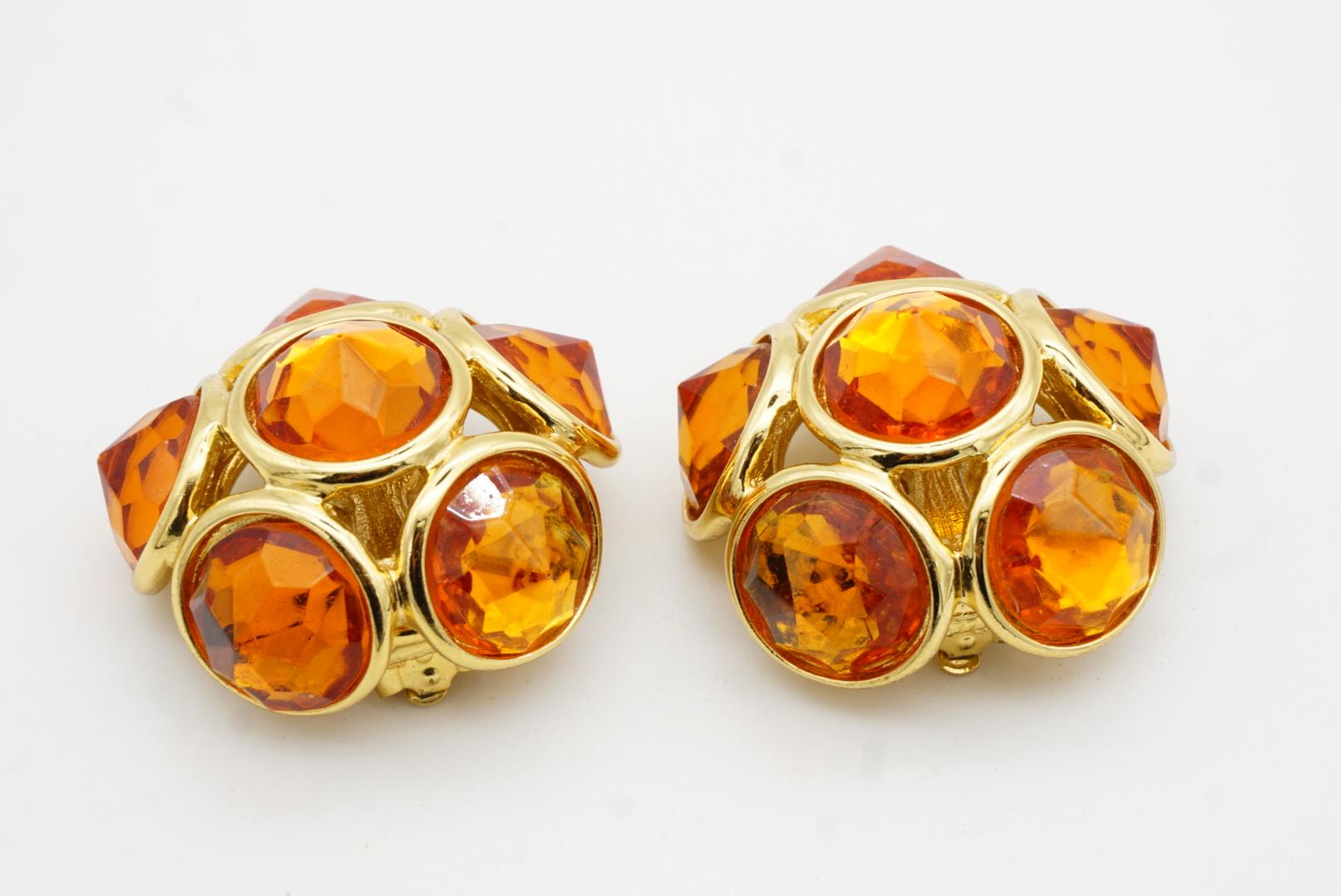 Yves Saint Laurent YSL Vintage Gripoix Citrine Six Crystal Flower Dome Earrings For Sale 6