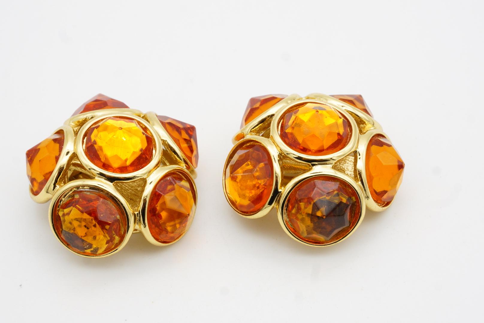 Yves Saint Laurent YSL Vintage Gripoix Citrine Six Crystal Flower Dome Earrings For Sale 7
