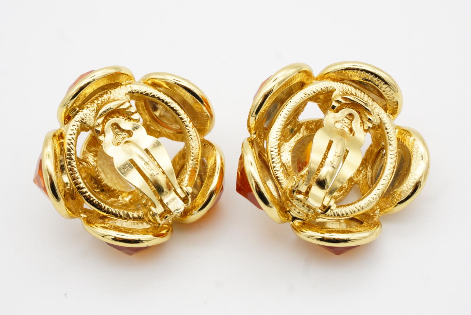 Yves Saint Laurent YSL Vintage Gripoix Citrine Six Crystal Flower Dome Earrings For Sale 8