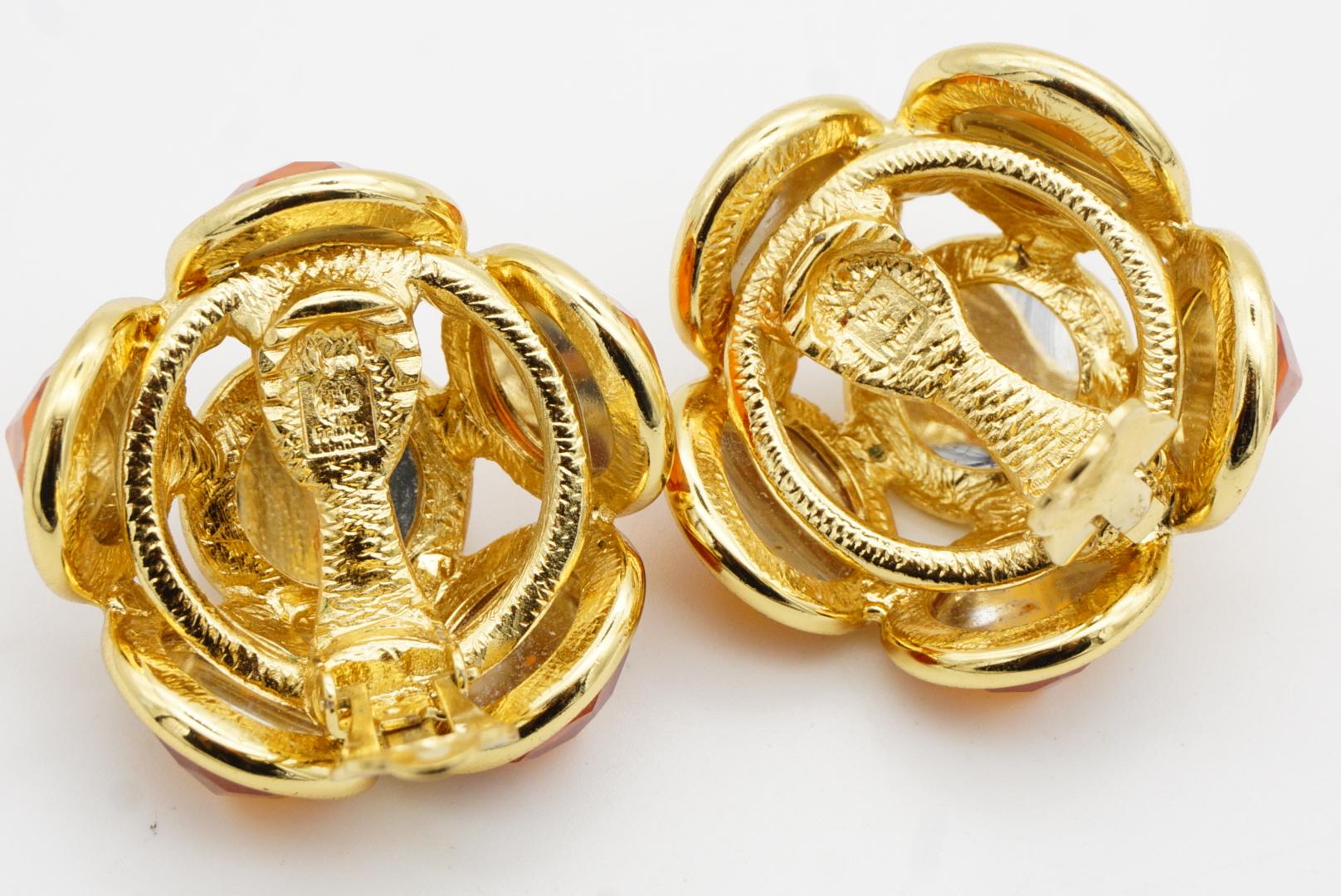 Yves Saint Laurent YSL Vintage Gripoix Citrine Six Crystal Flower Dome Earrings For Sale 9