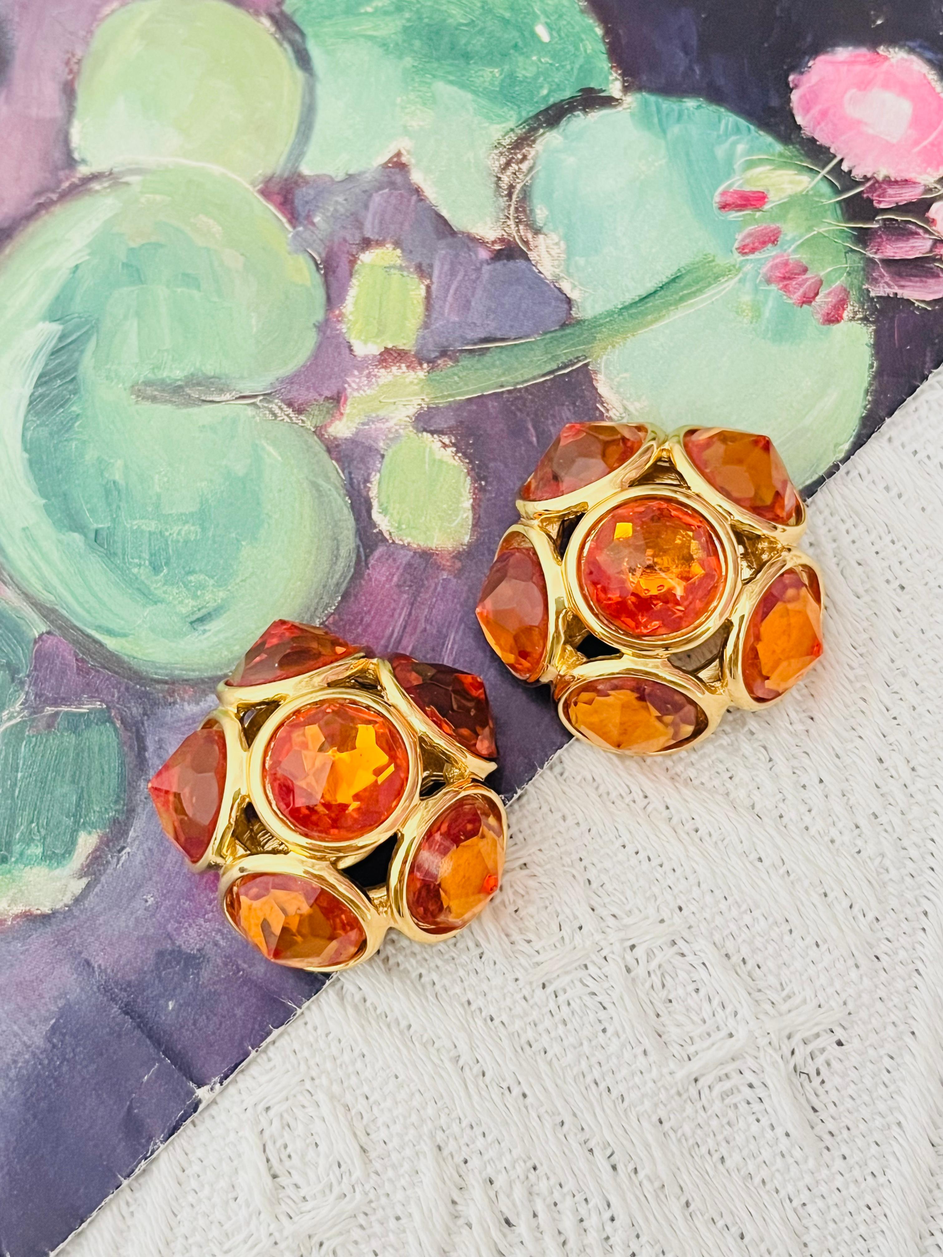 Art Deco Yves Saint Laurent YSL Vintage Gripoix Citrine Six Crystal Flower Dome Earrings For Sale