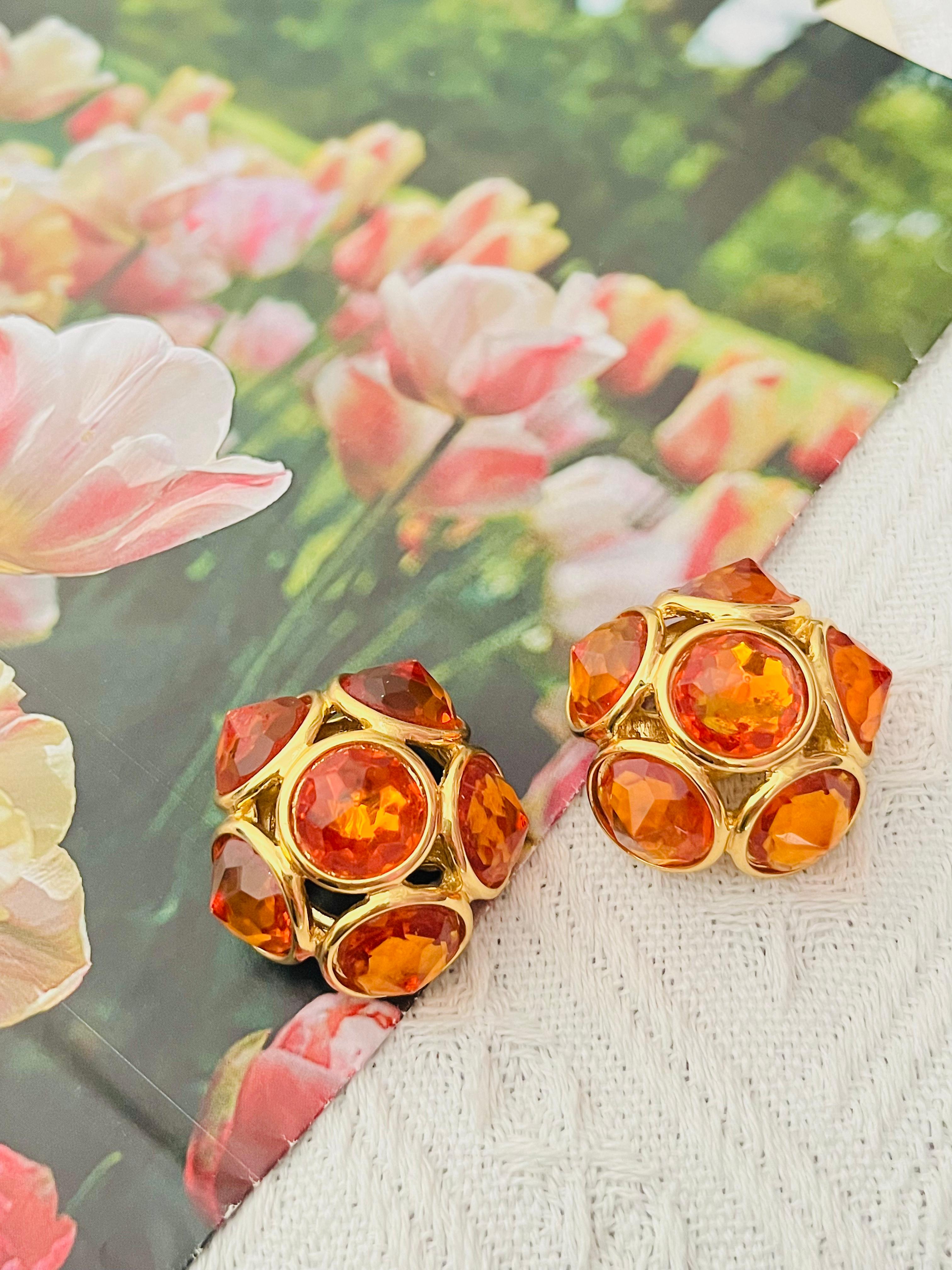 Women's Yves Saint Laurent YSL Vintage Gripoix Citrine Six Crystal Flower Dome Earrings For Sale