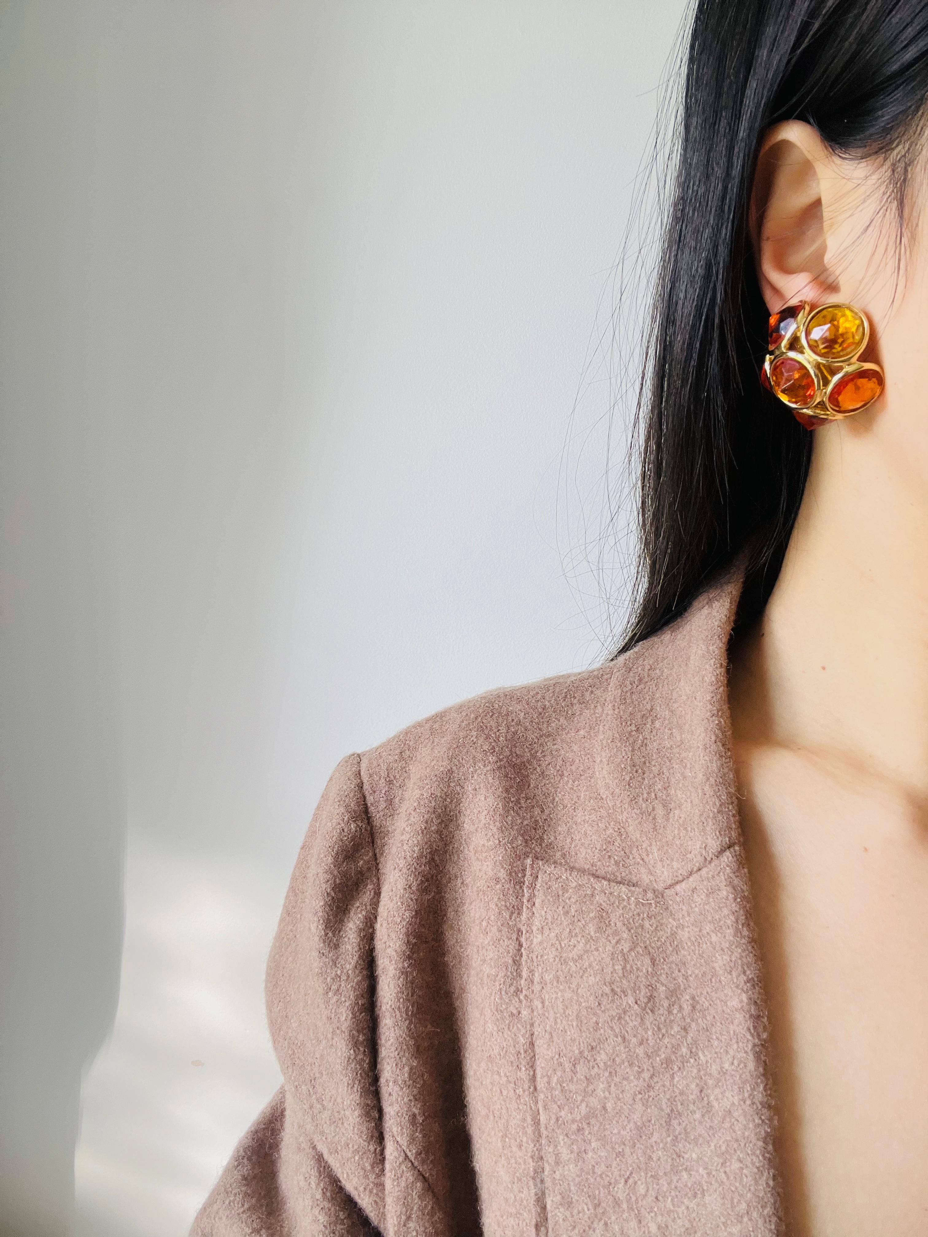 Yves Saint Laurent YSL Vintage Gripoix Citrine Six Crystal Flower Dome Earrings For Sale 2